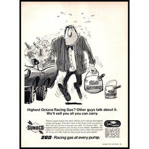 1971 Sunoco Gasoline 260 Racing Gas Vintage Print Ad Salesman Cartoon Wall Art
